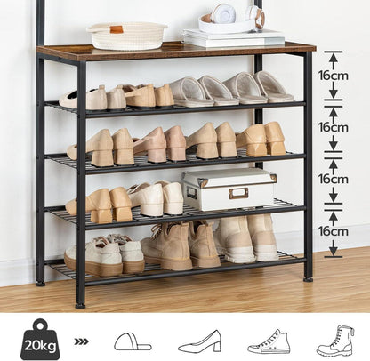Garderobenständer Schuhregal 5 Ebenen Industrie Design Schwarz Brauneiche