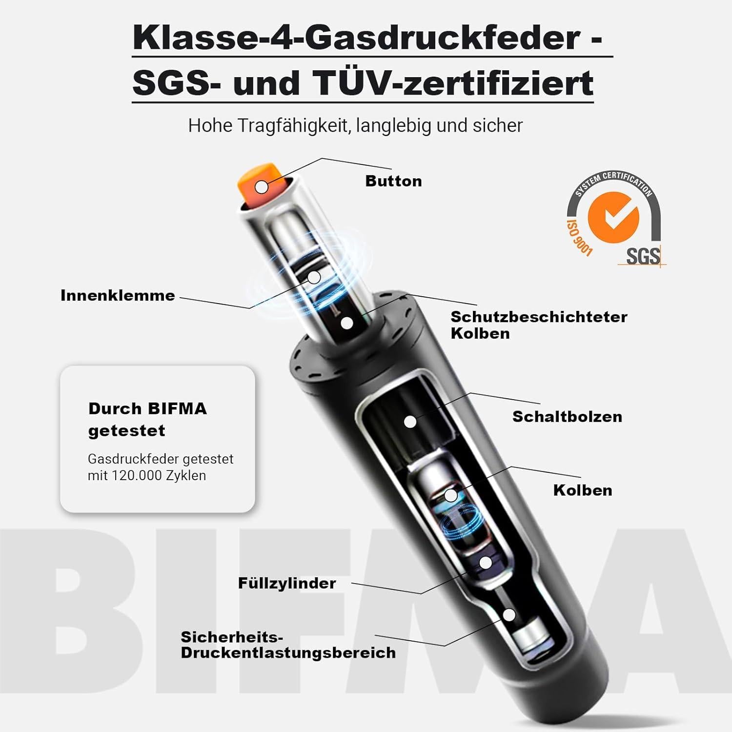 Ergonomischer Bürostuhl mit Kopfstütze, Wippfunktion, EN 1335, Grau