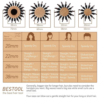 Wildschweinborsten Stylingbürste Rundhaarbürste Damen Herren