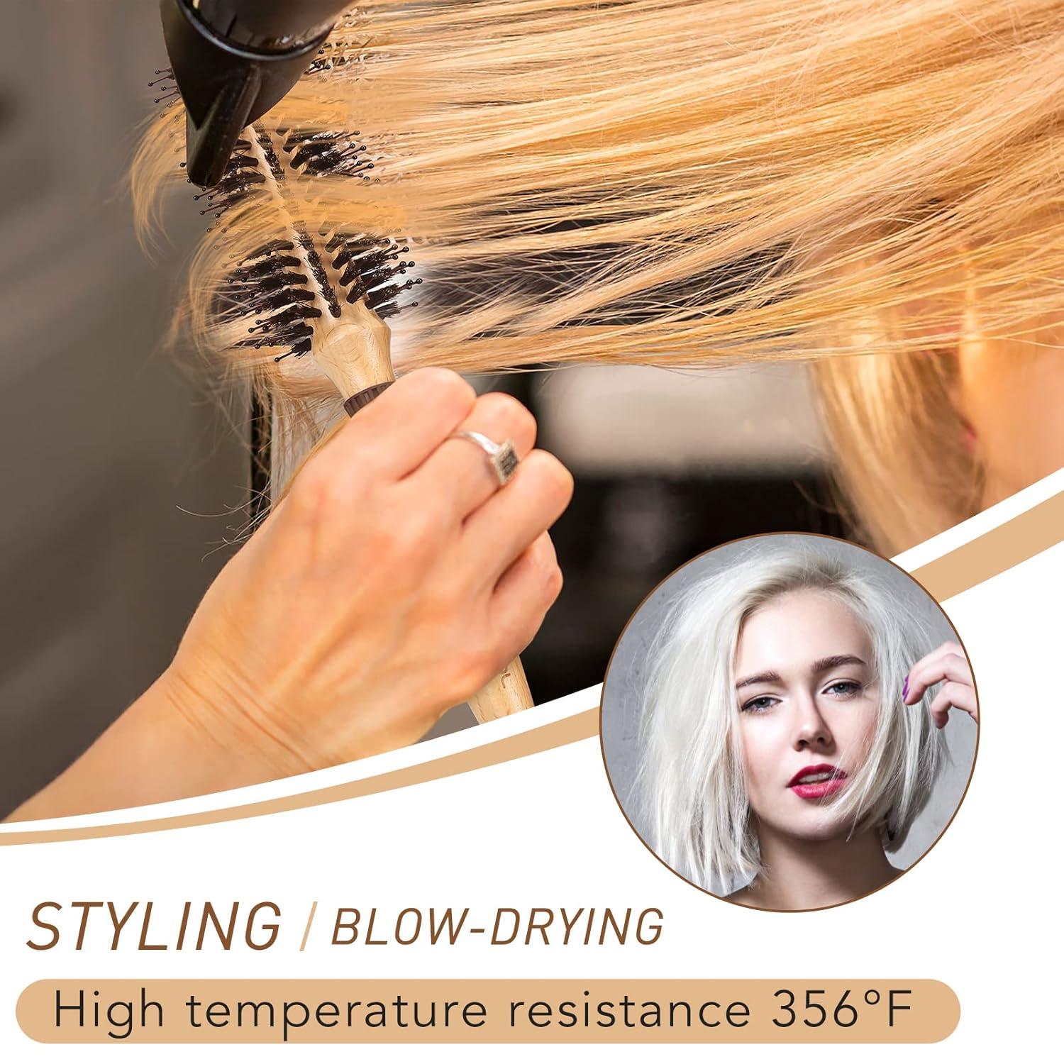 Runde Wildschweinborsten Haarbürste für Damen und Herren, Föhnen, Glätten, Locken, Haartextur (Barrel