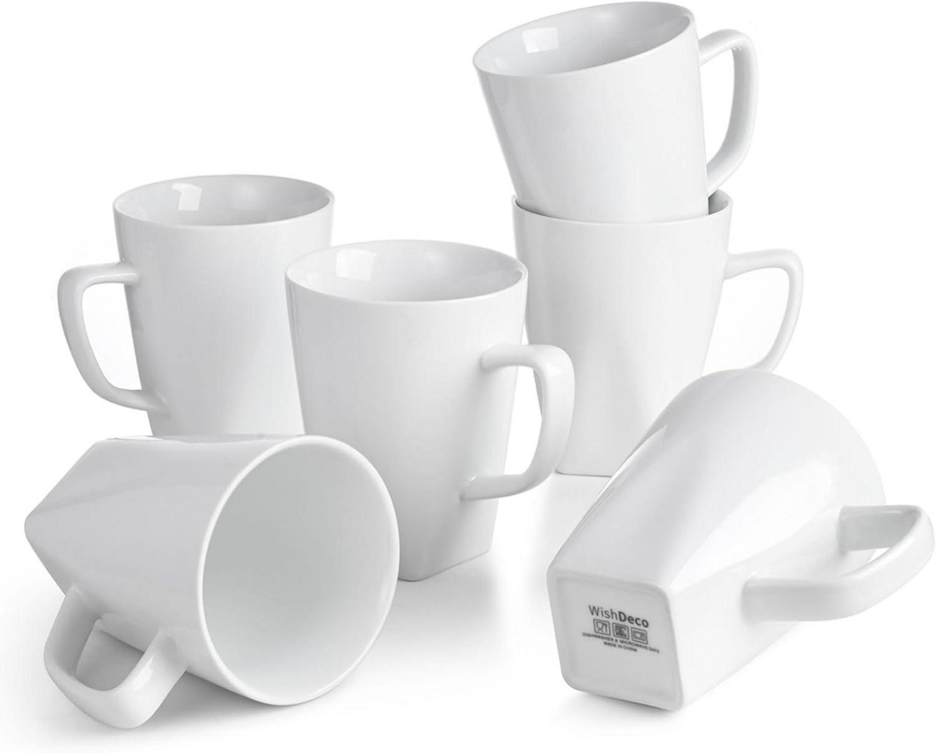 Kaffeebecher Porzellan Weiß 6er Set 400ml Henkel Tassen