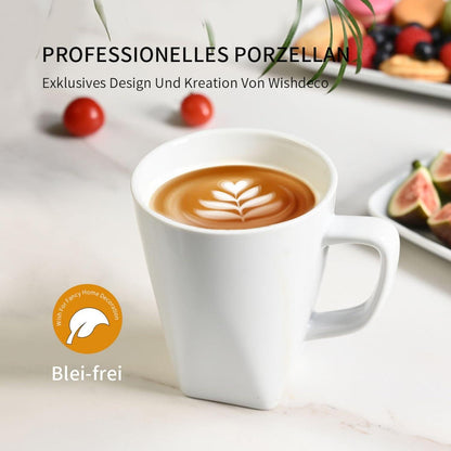 Kaffeetassen Set 6er Porzellan Weiß 400ml Henkel Tassen Cappuccino Tee Milch