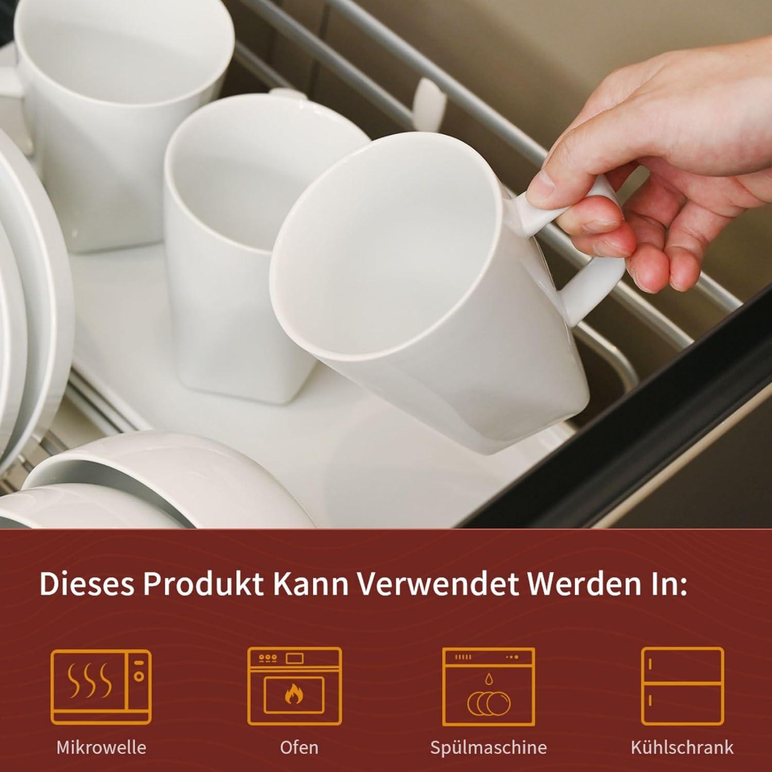 Kaffeebecher Set 6er Porzellan Weiß 400ml Tassen Henkel Groß Heißgetränke