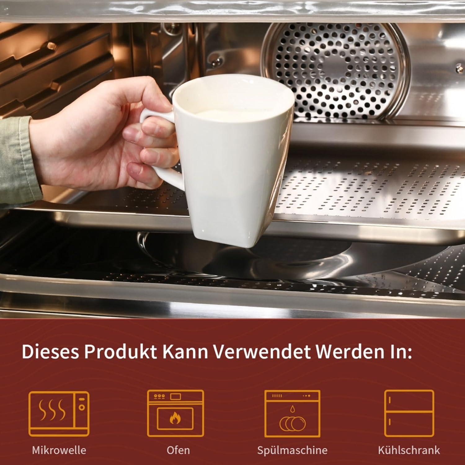 Kaffeebecher Set 6er Porzellan Weiß 400ml Tassen Henkel Groß Heißgetränke