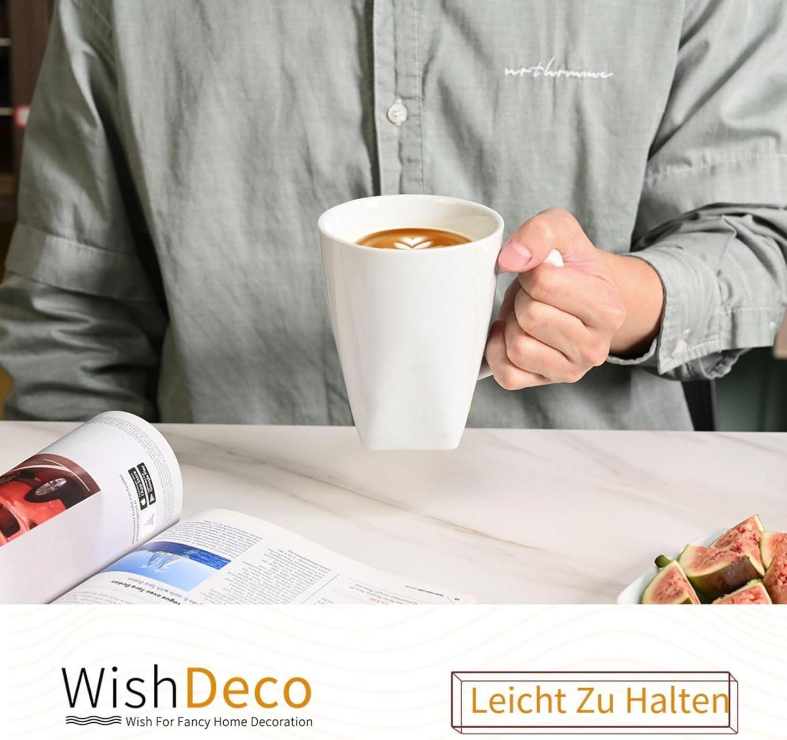 Kaffeetassen Set 6er Porzellan Weiß 400ml Henkel Tassen Cappuccino Tee Milch