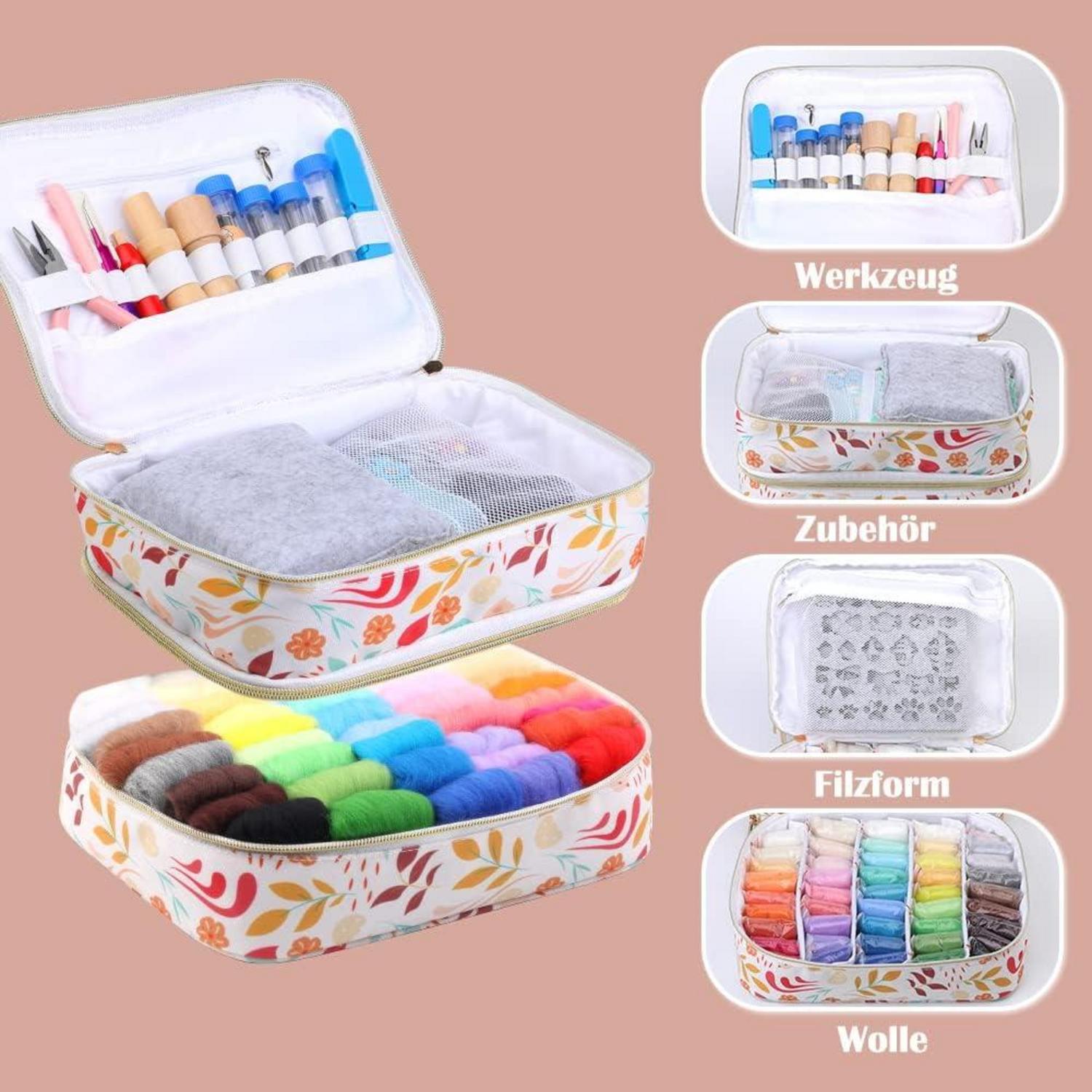 385-teiliges Nadelfilz-Set mit 45 Farben Filzwolle und Zubehör