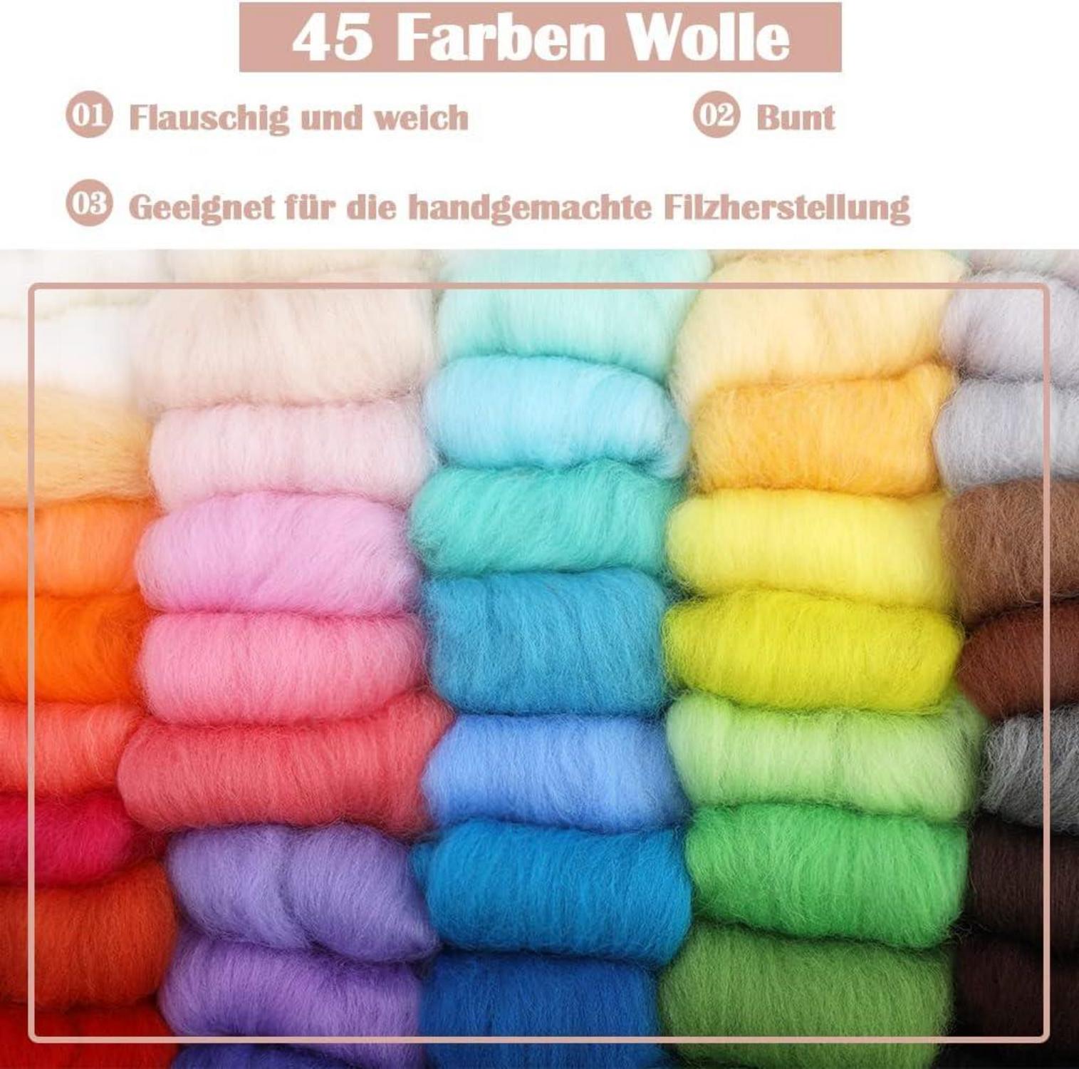 385-teiliges Nadelfilz-Set - 45 Farben Wollfilz Starterset