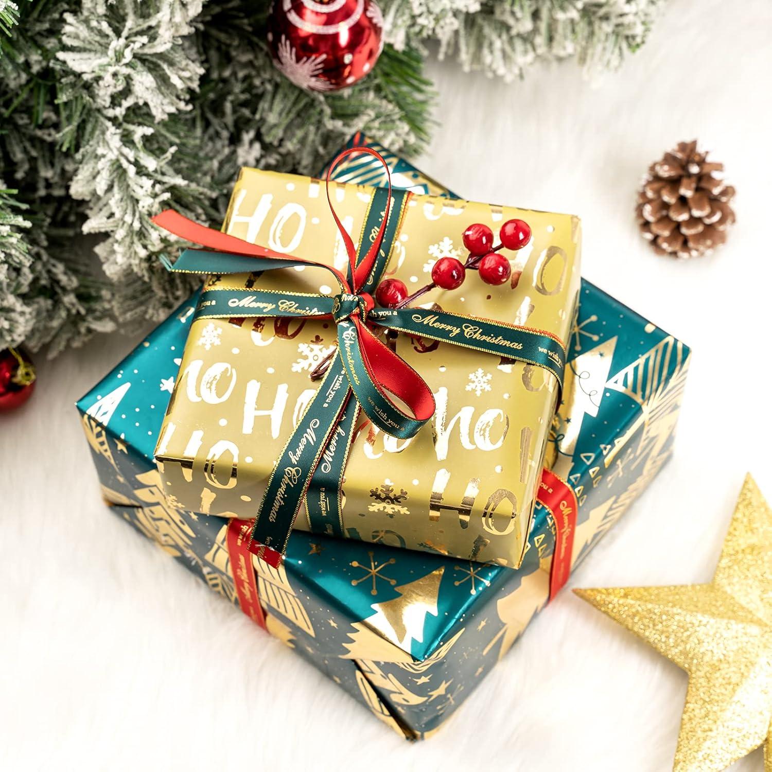 Weihnachts-Geschenkpapierrolle Dunkelgrün Metallic Glanz