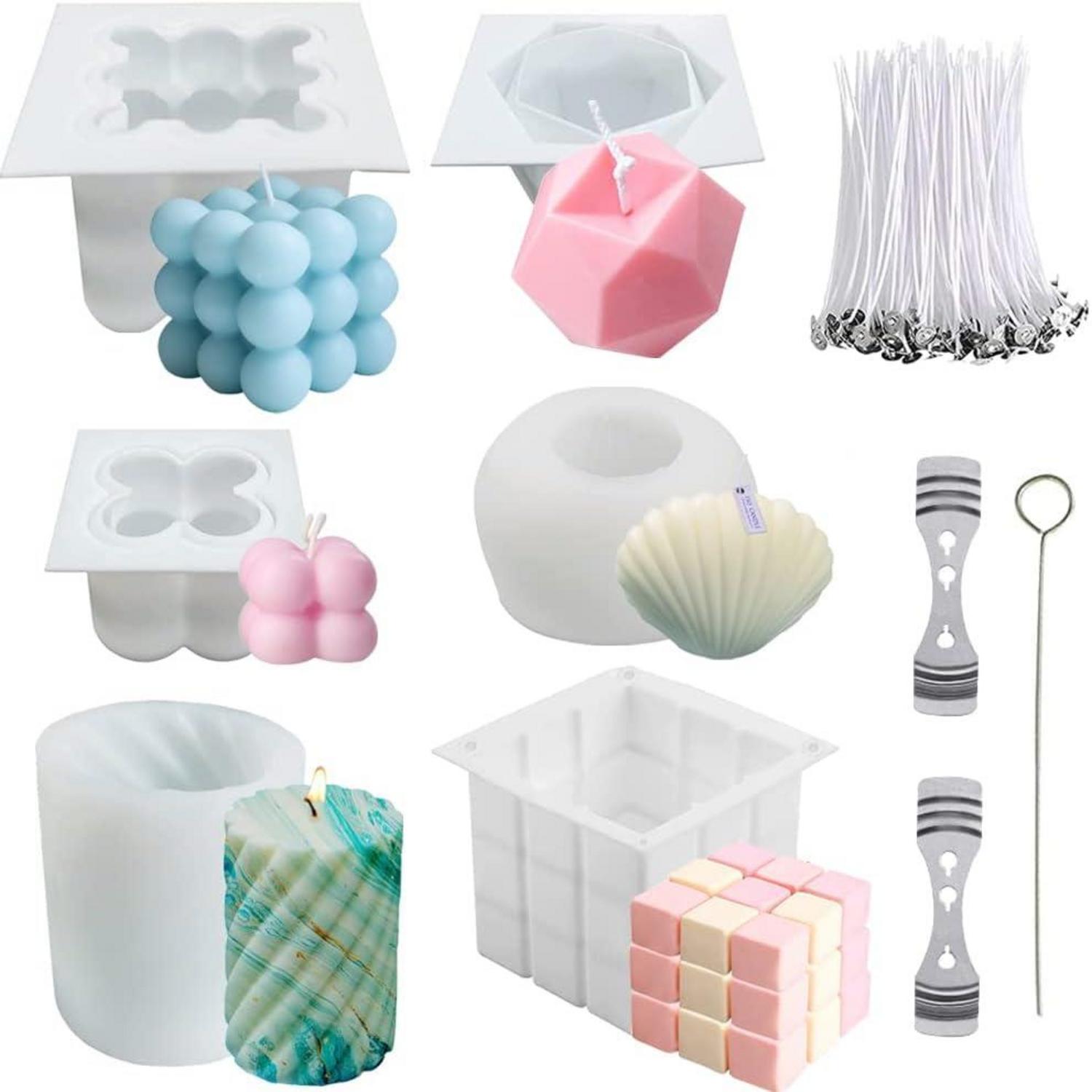 NICAVKIT 6-teiliges DIY Silikon Kerzenform Set mit Kerzendochten