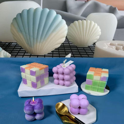 DIY Kerzenformen Set 3D Silikon Gießset mit Dochte - Bastel Ornamente
