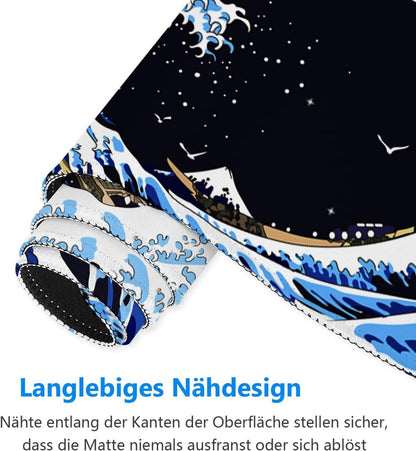 Gaming Mauspad XXL 800x300mm Japan Kanagawa Surfen Schwarz Vernähte Kanten Anti-Rutsch