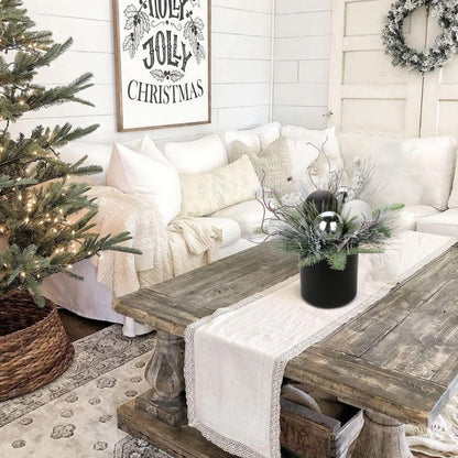 Kunstpflanze Weihnachtsdeko im Keramiktopf Tannenzweig Kugeln Tannenzapfen