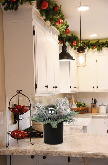 Kunstpflanze Weihnachtsdeko Keramiktopf Tannenzweig Kugeln Berries