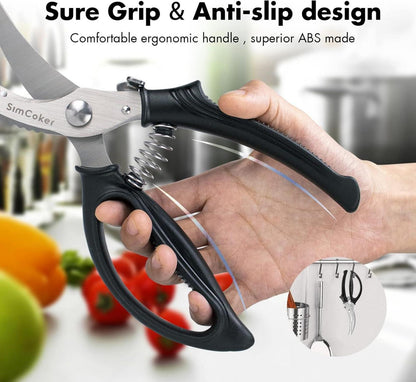 Geflügelschere Profi Küchenschere Federbelastet Rutschfester Griff Schwarz