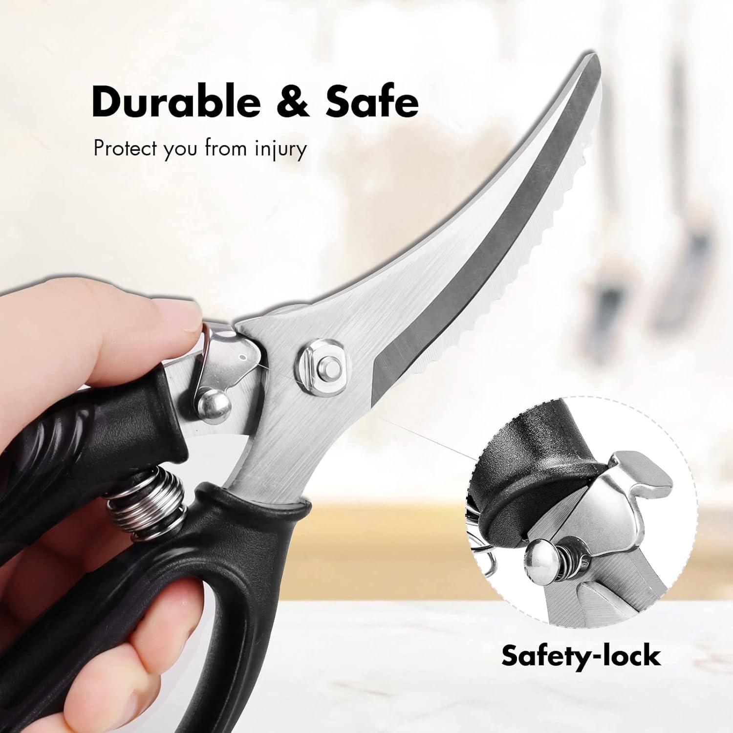 Geflügelschere Profi Küchenschere Federbelastet Rutschfester Griff Schwarz