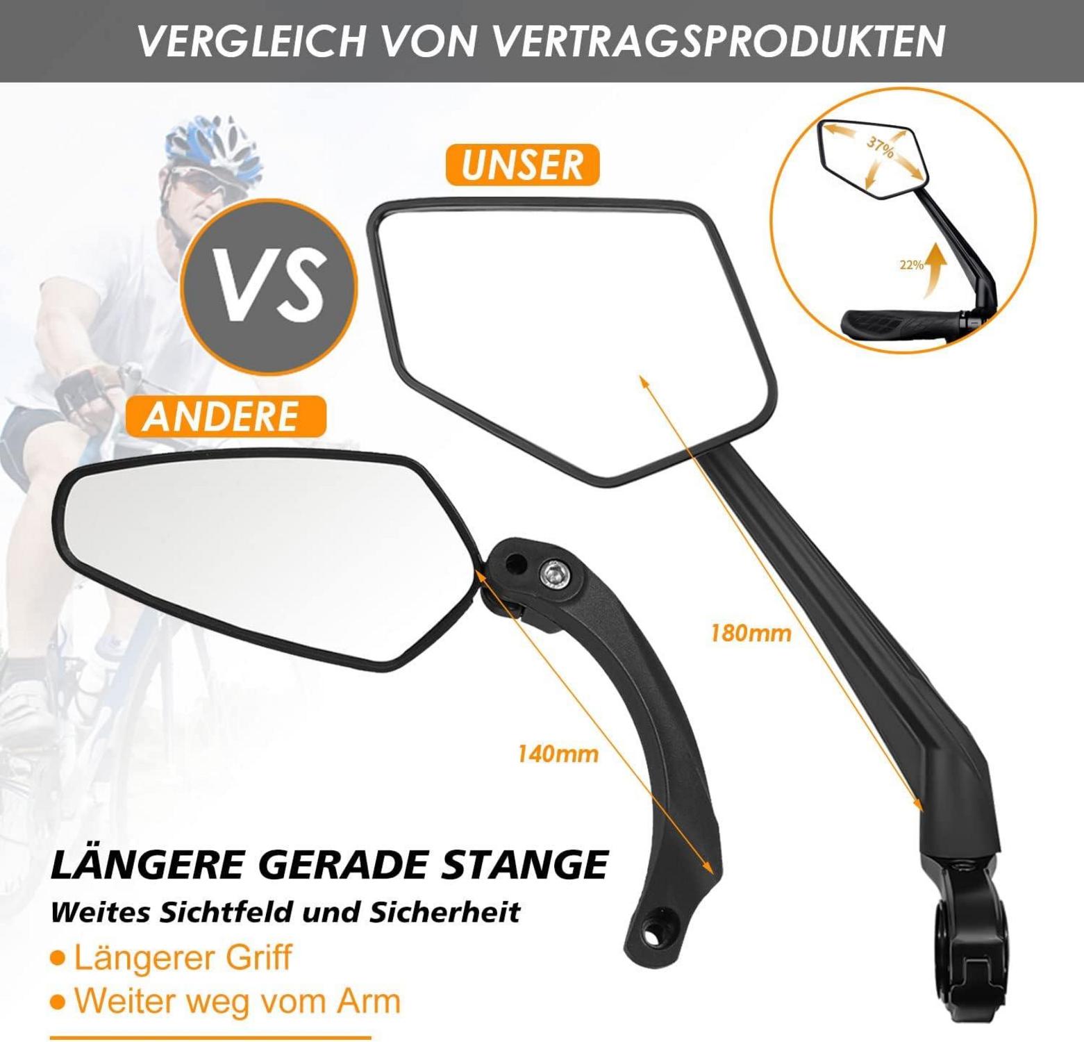 Arkham Fahrradspiegel Lenker links HD Sichtfeld Einklappbar 360° Drehbar