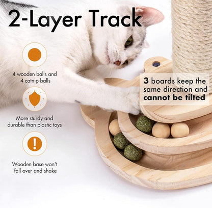 Katzenspielzeug Holz Roller 2-lagiger Drehteller Federn Bällen