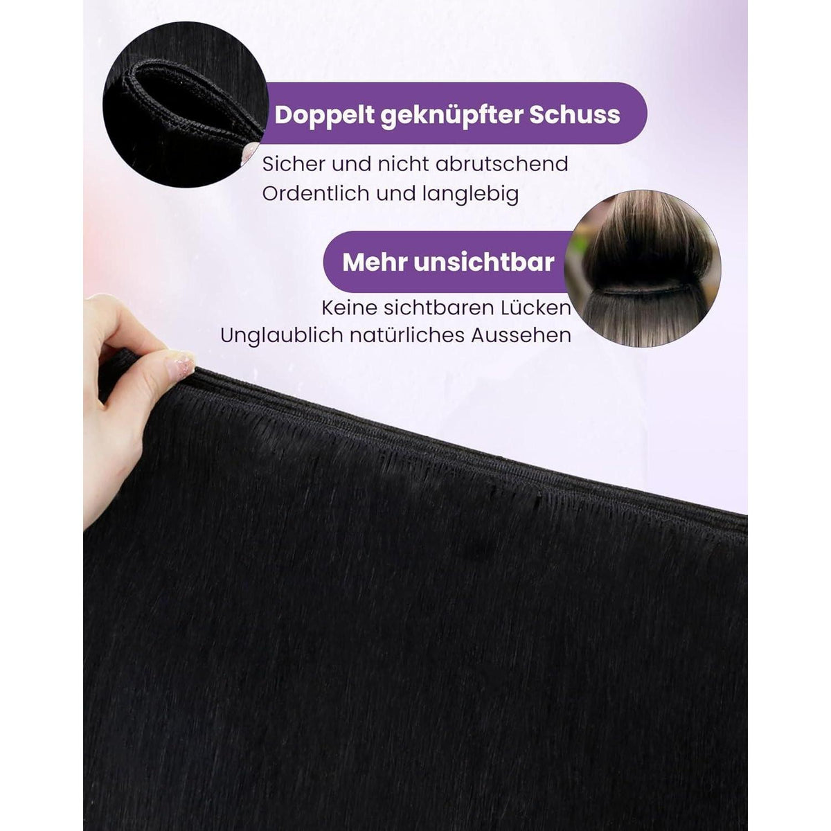Echthaar Tressen Schwarz #1 – Remy Haare 60cm, 120g