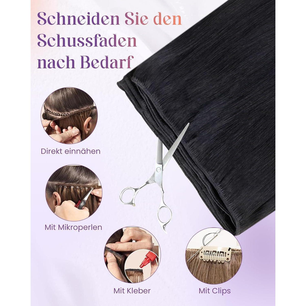 Echthaar Tressen Schwarz #1 – Remy Haare 60cm, 120g