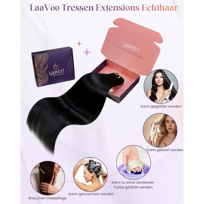 Echthaar Tressen Schwarz #1 – Remy Haare 60cm, 120g