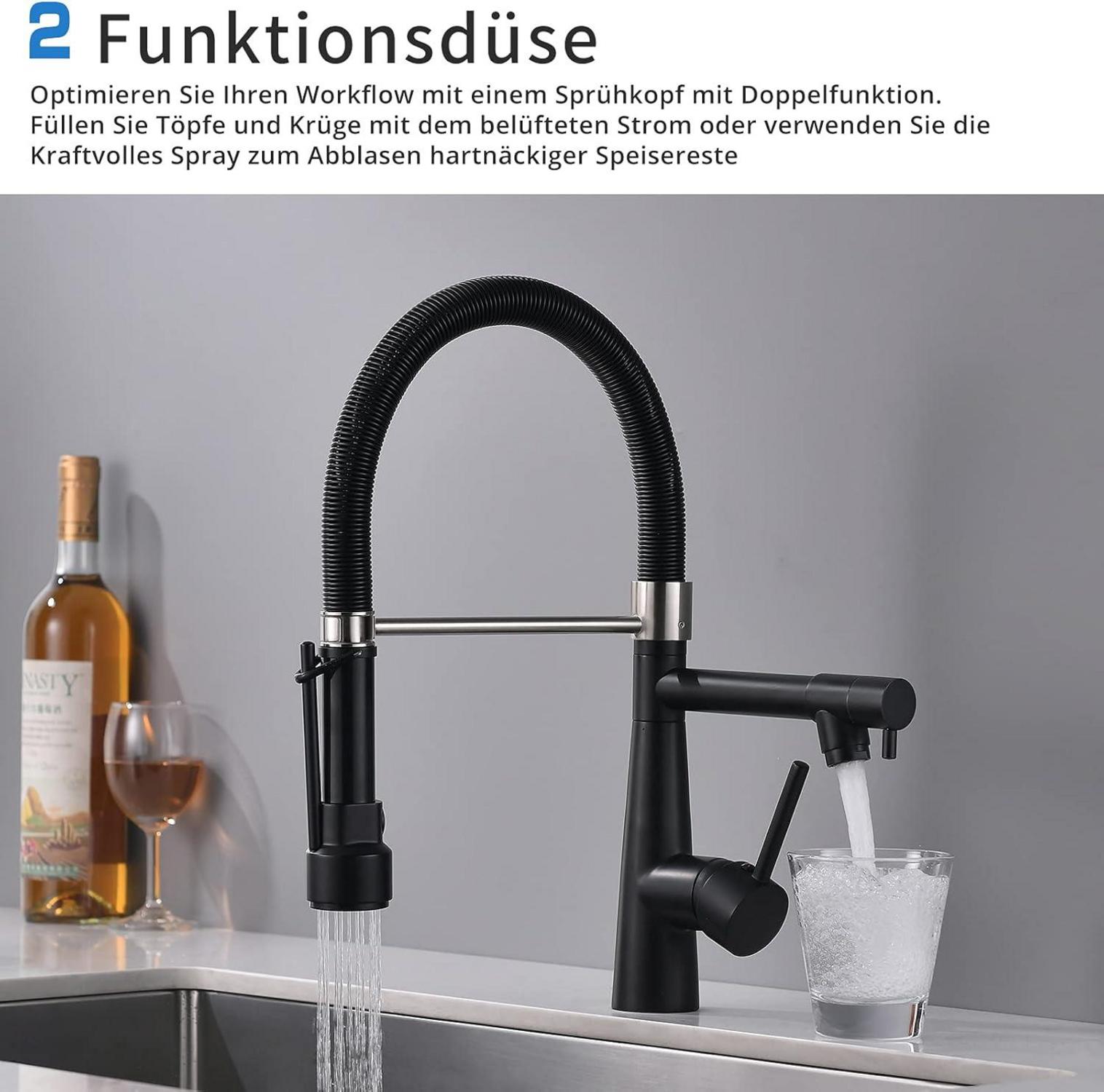 TIMACO Schwarz Küchenarmatur mit Schloss-360° Schwenkbar-Pull-Down-Spray-Hochdruck
