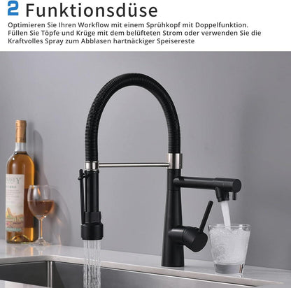 TIMACO Schwarz Küchenarmatur mit Schloss-360° Schwenkbar-Pull-Down-Spray-Hochdruck