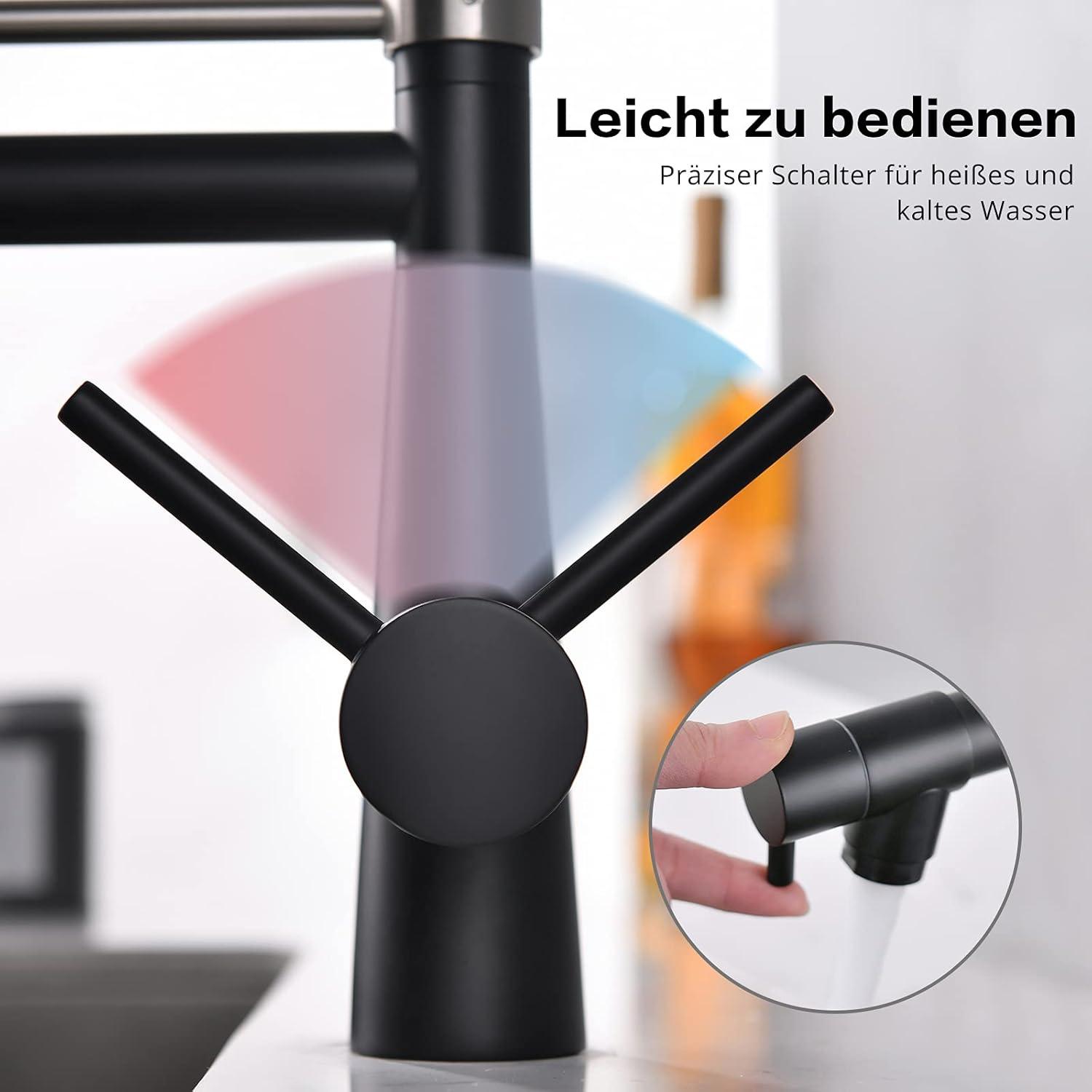 Wasserhahn Küche Schwarz mit Schloss, Brause ausziehbar