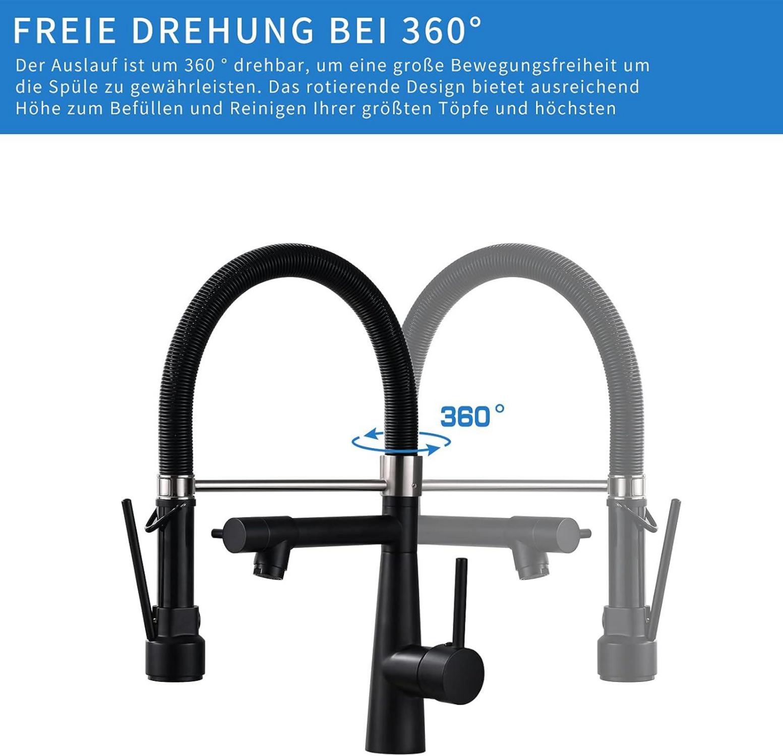 TIMACO Schwarz Küchenarmatur mit Schloss-360° Schwenkbar-Pull-Down-Spray-Hochdruck