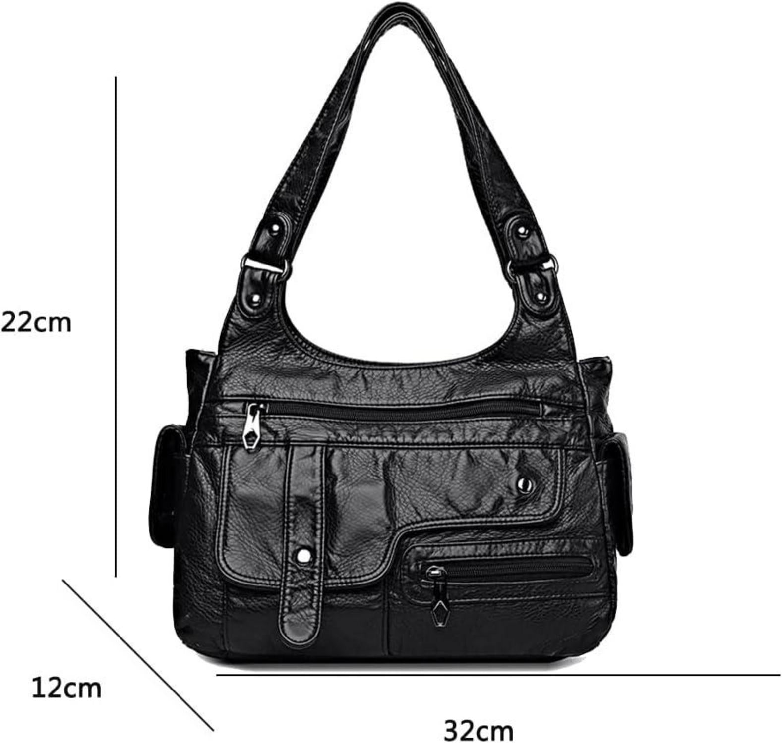 Damen Vintage PU-Leder Handtasche Schultertasche Schwarz