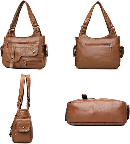 Damen Hobo Handtasche Vintage PU-Leder Schultertasche Schwarz