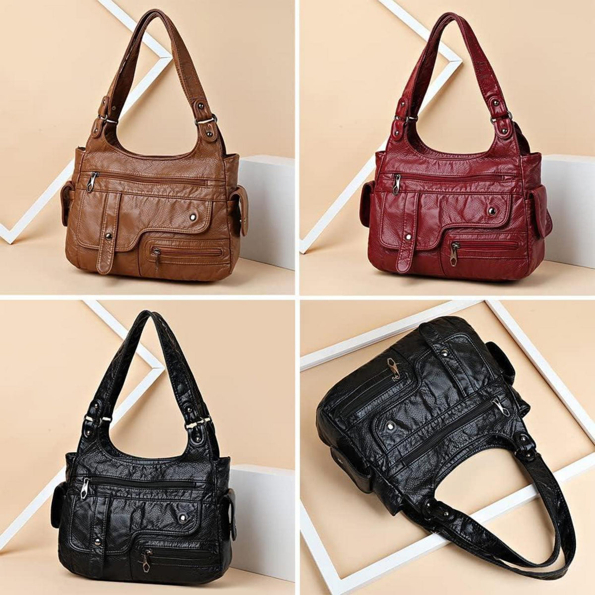 Damen Hobo Handtasche Rot in Lederoptik