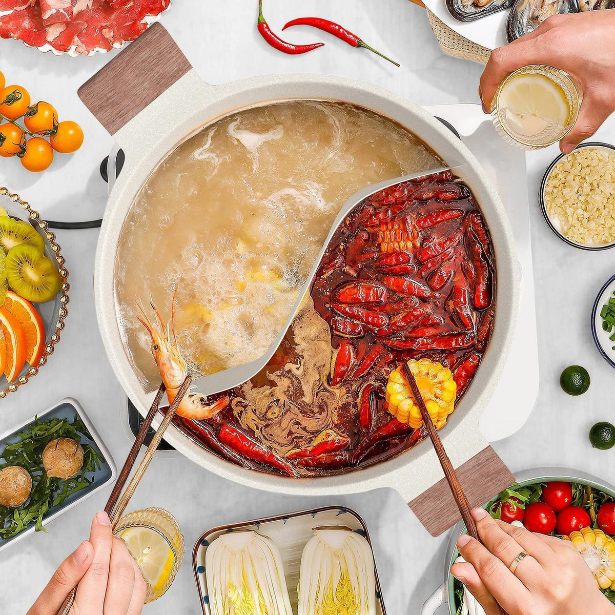 Geteilter Shabu-Topf 5QT mit Trennwand für alle Herde