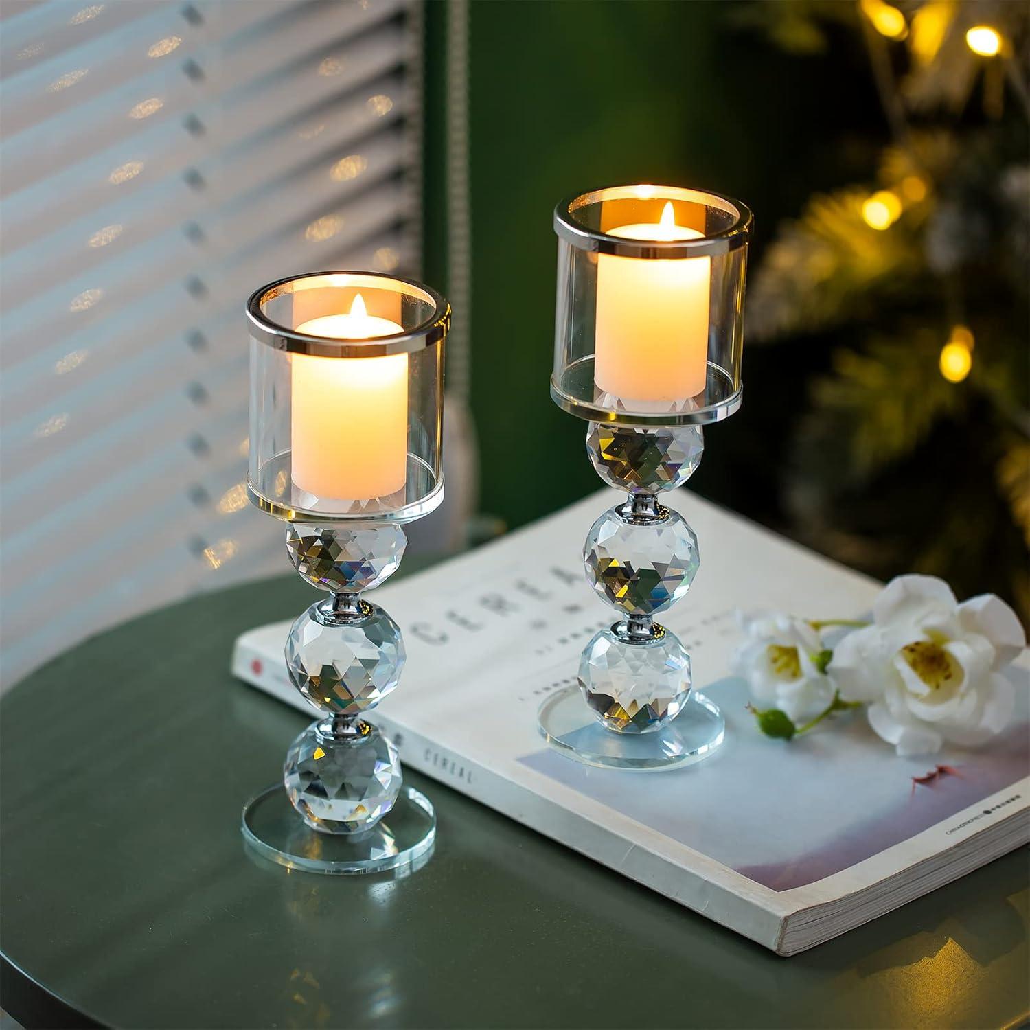 Kristall Kerzenständer Set für Hochzeit Deko 2 Stück Silber