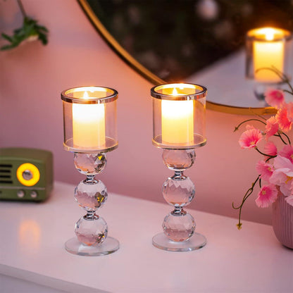 Kristall Kerzenständer Set 2 Stück Silber Moderne Glas Kerzenhalter