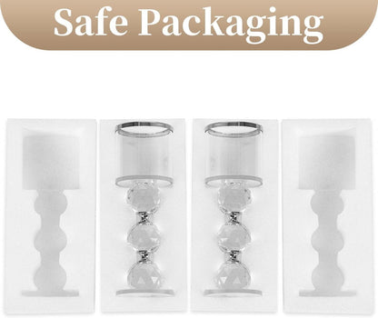 Kristall Kerzenständer Set 2 Stück Silber Moderne Glas Kerzenhalter