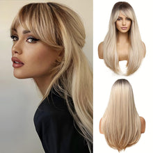 Lange Ombre Blonde Perücke mit Pony Natürliches Synthetisches Haar