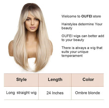 Lange Ombre Blonde Perücke mit Pony Seitenscheitel