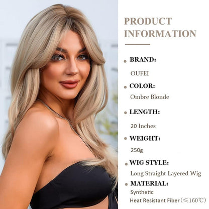 Ombre Blonde Lange Gerade Perücke mit Pony Synthetisch