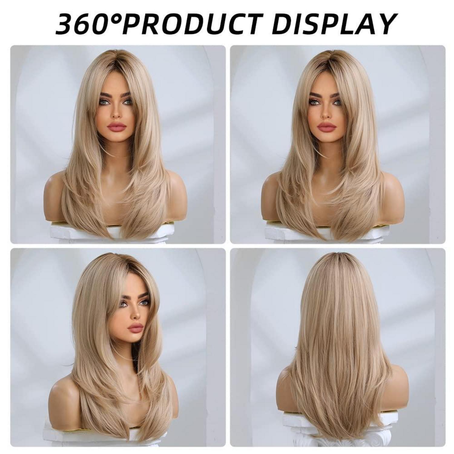 Ombre Blonde Perücke mit Pony Lange Gerade Synthetische
