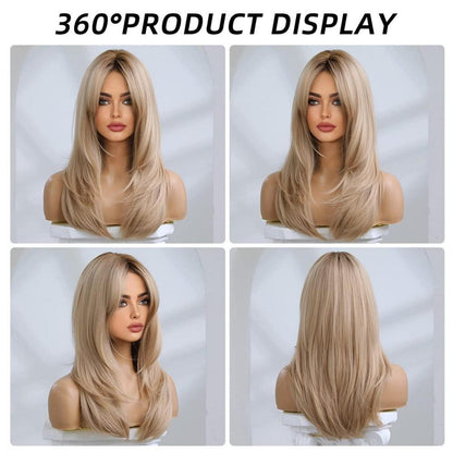 Ombre Blonde Perücke mit Pony Lange Gerade Synthetische
