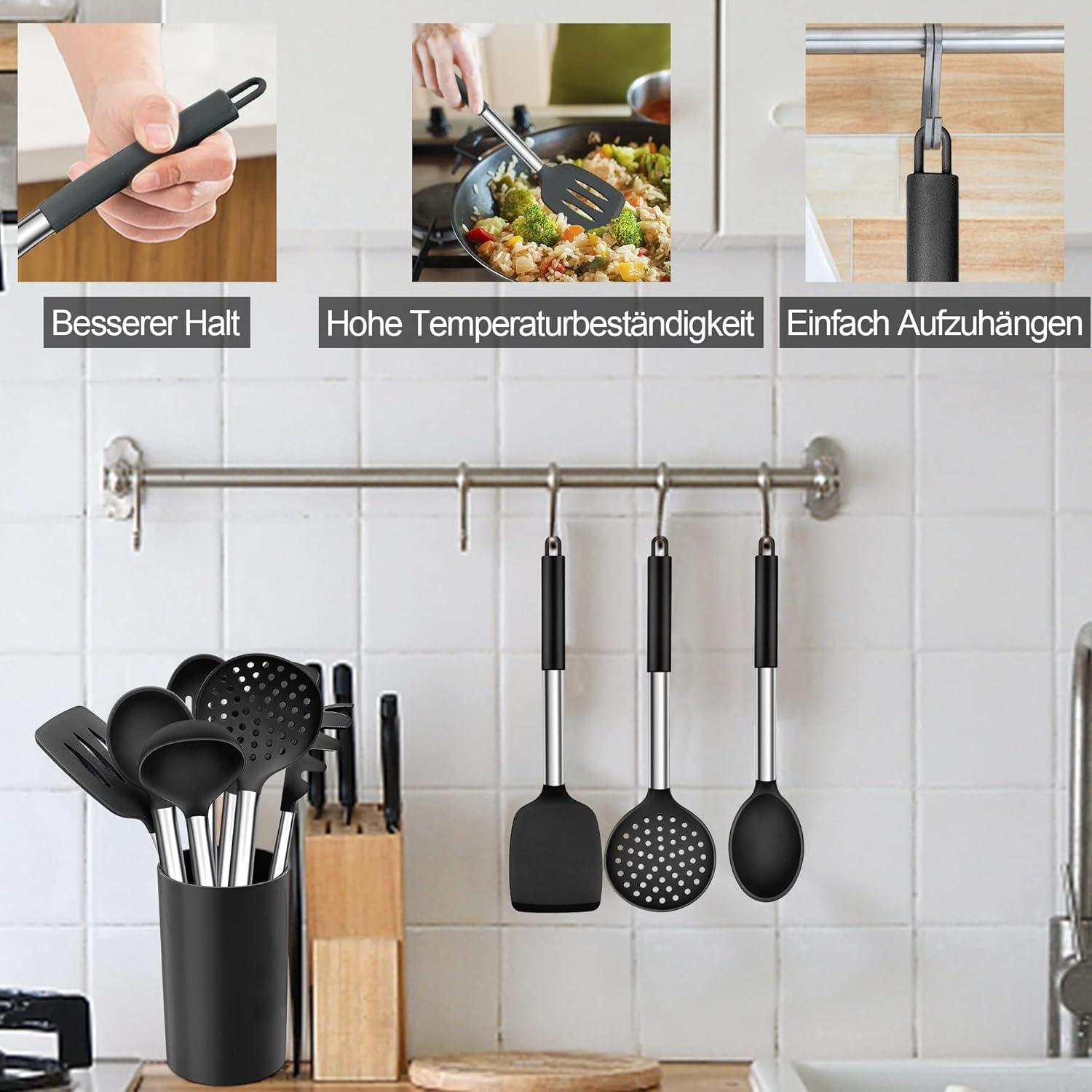 8-teiliges Silikon Küchenutensilien Set mit Edelstahlgriff
