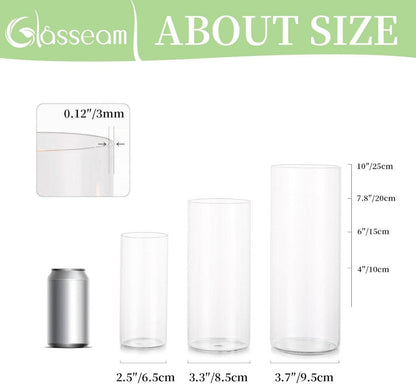 Moderne Glaszylinder Vase Set 3 teilig Deko Blumenvasen Rund 15/20/25cm