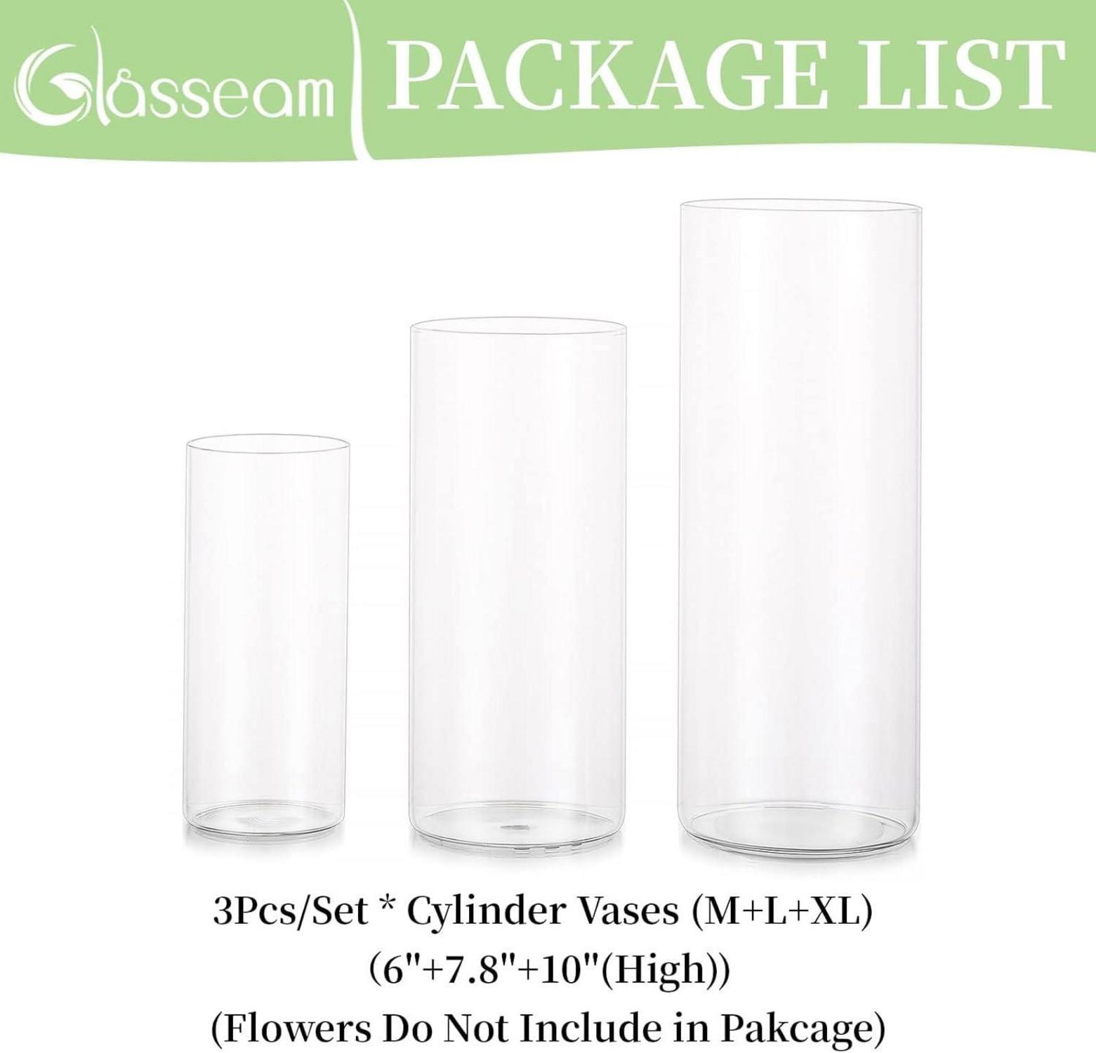 Deko Glasvase Zylinder Blumenvase Set 3 Stück Modern Rund Tischvase