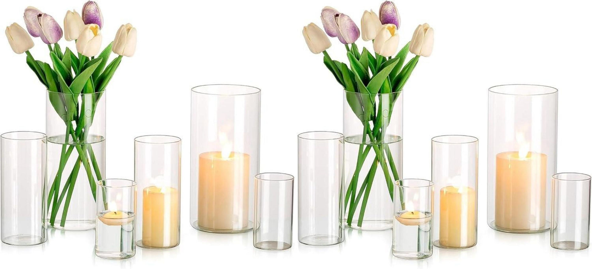 Moderne Glaszylinder Vasen Set 4er Pack Blumenvase Transparent