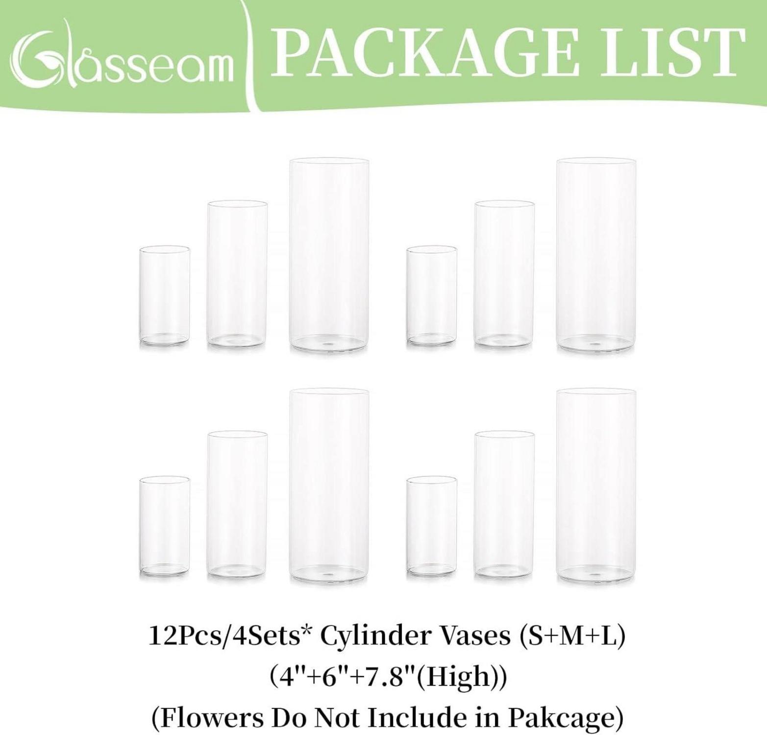 Dekorative Glaszylinder Vasen Set 4-teilig, Modern Tischdeko