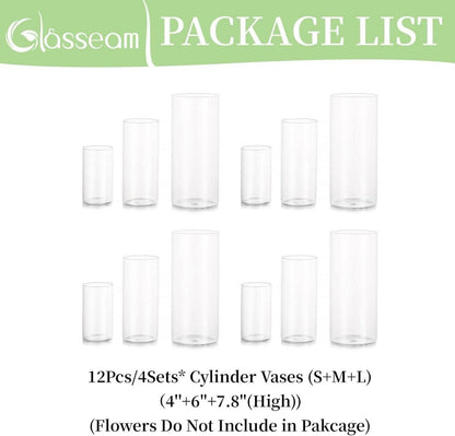 Dekorative Glaszylinder Vasen Set 4-teilig, Modern Tischdeko