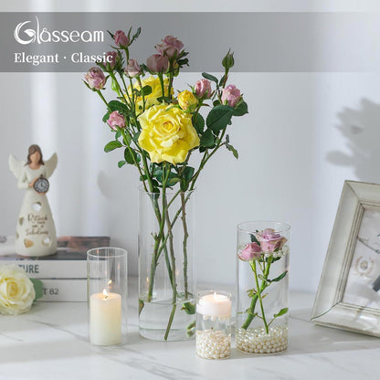 Glasvasen Zylinder 10er Set Klar 15-25cm für Blumen & Kerzen