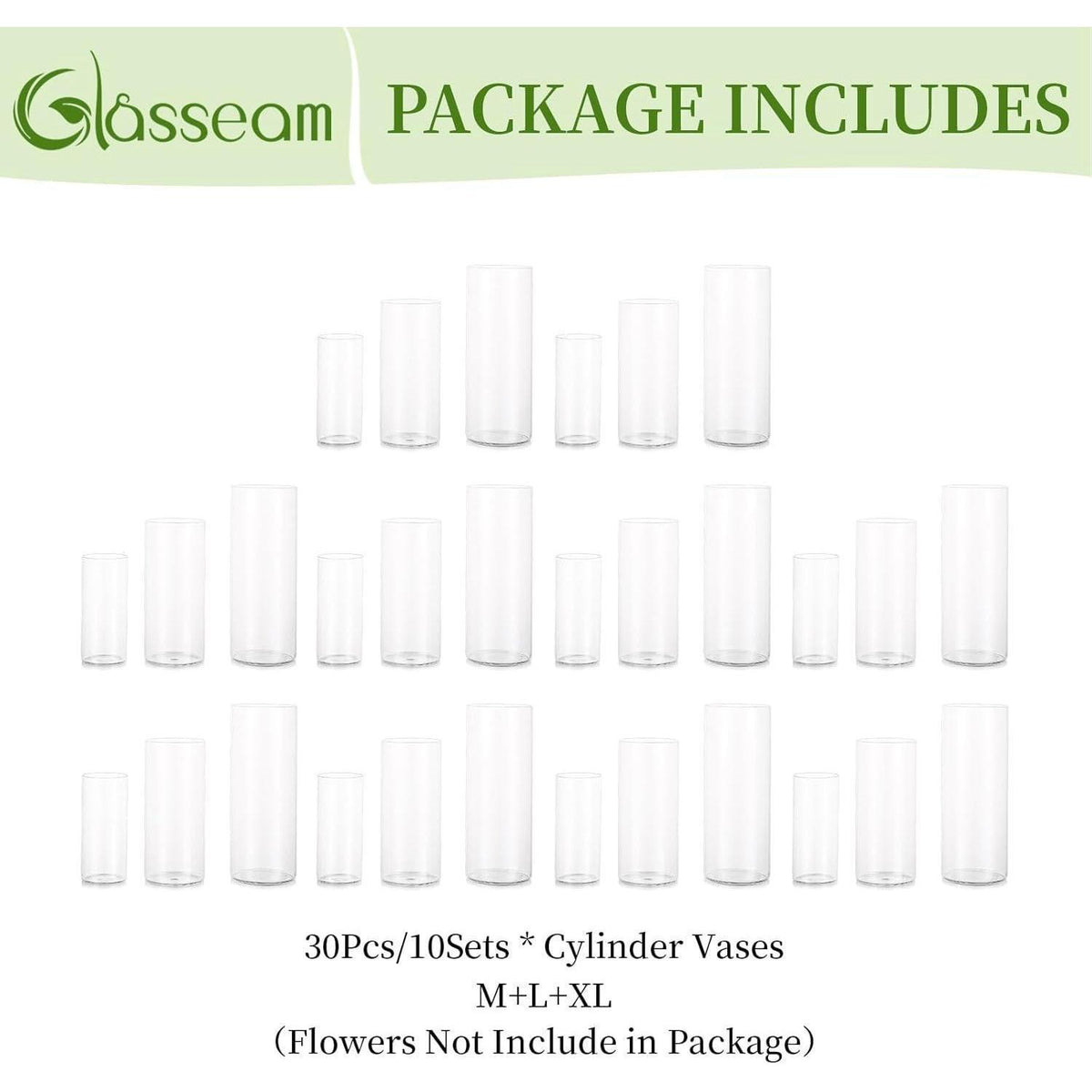 Glasvasen Zylinder 10er Set Klar 15-25cm für Blumen & Kerzen