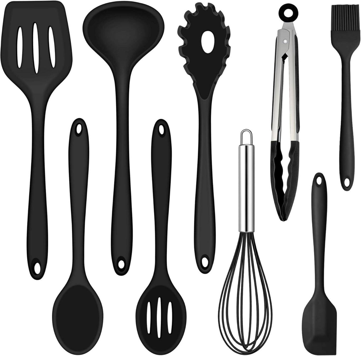 Küchenhelfer Set Silikon Schwarz 9-teilig Hitzebeständig Antihaft