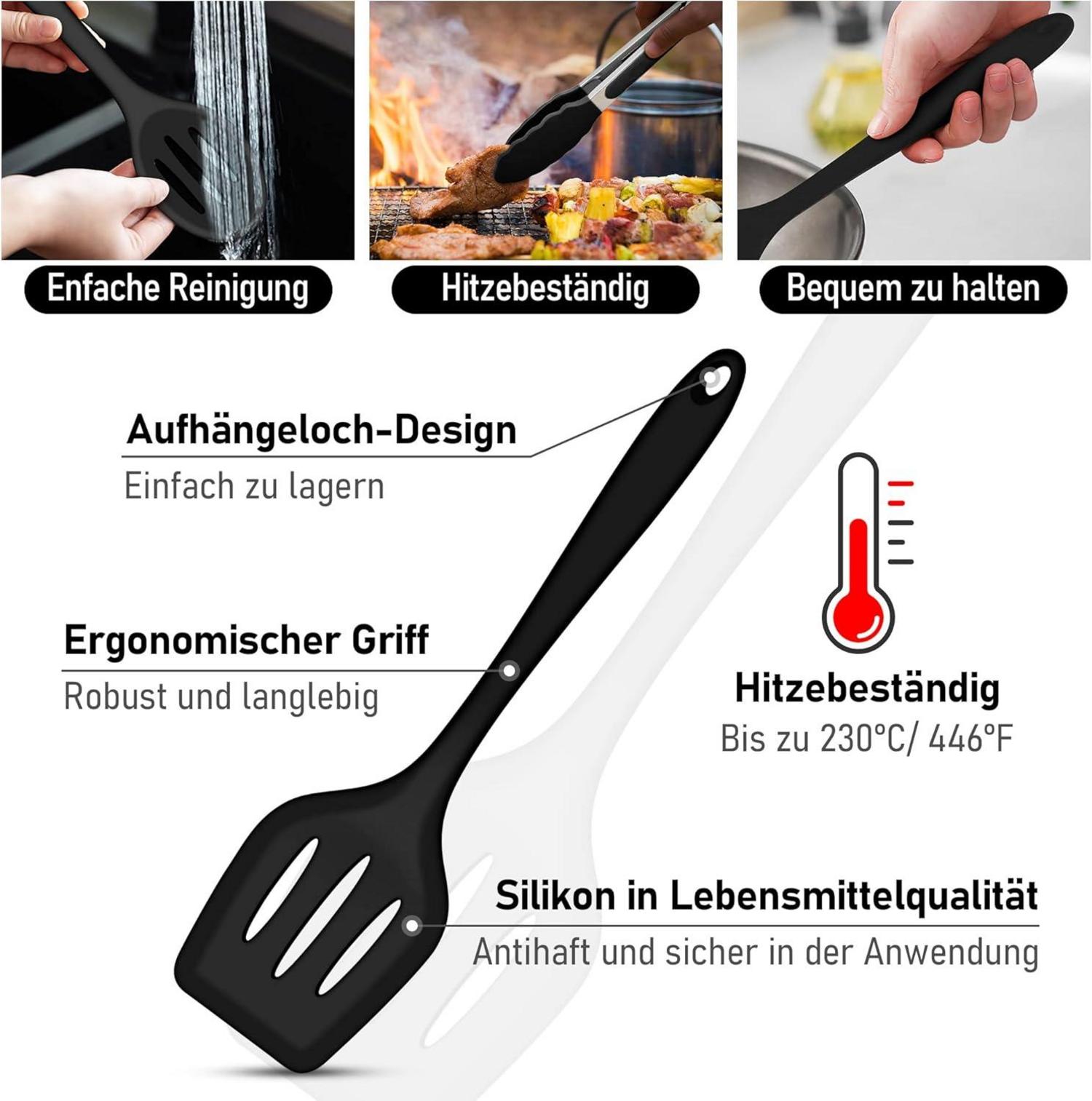 Küchenhelfer Set Silikon Schwarz 9-teilig Hitzebeständig Antihaft